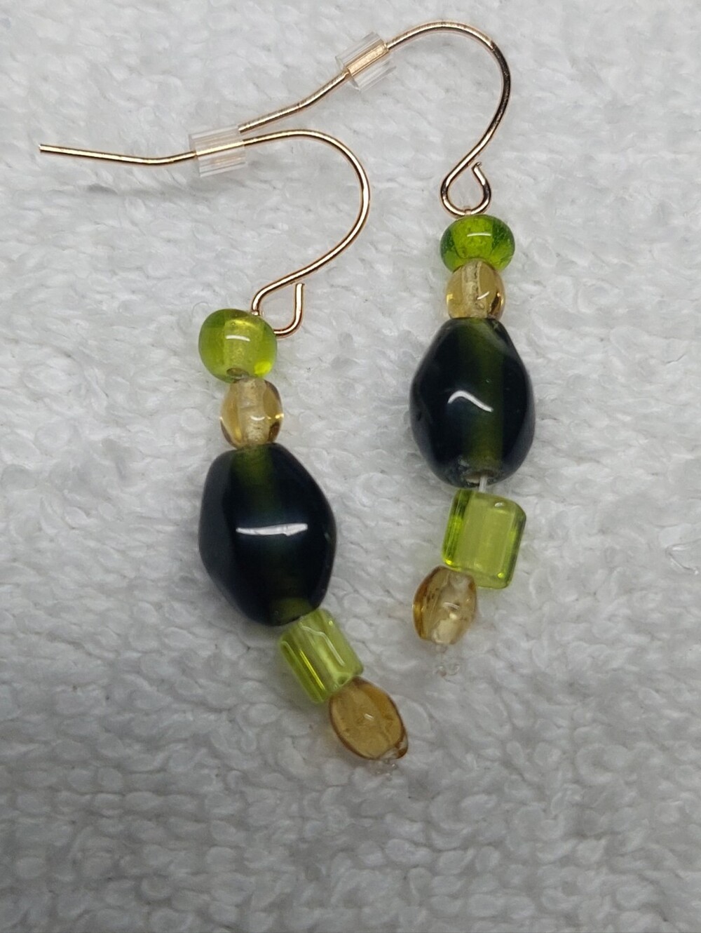 Handmade Green Glass Bead Drop Earrings